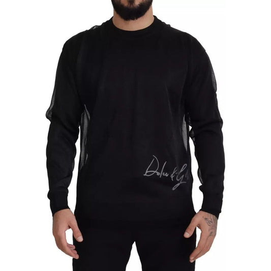 Black Polyester Logo Men Pullover Sweater