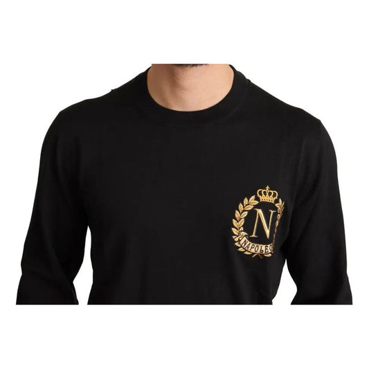 Black Wool Silk Napoleon Gold Sweater