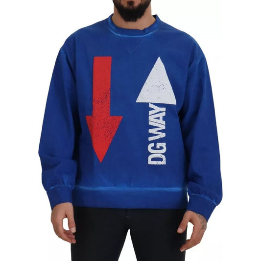 Dolce & Gabbana Blue DGWAY Cotton Crewneck Pullover Sweater Dolce & Gabbana