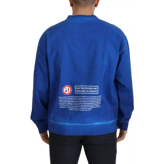 Blue DGWAY Cotton Crewneck Pullover Sweater