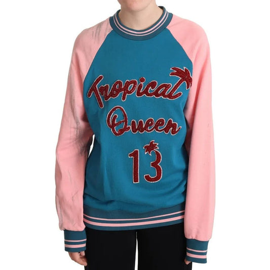 Dolce & Gabbana Blue Pink Tropical Queen Pullover Sweater Dolce & Gabbana