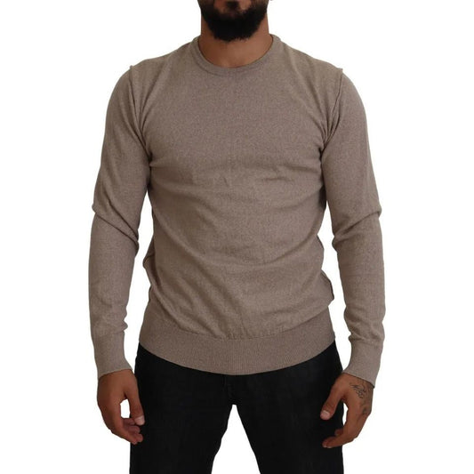 Brown Virgin Wool Crew Neck Pullover Sweater