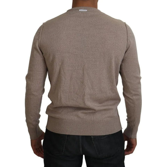 Brown Virgin Wool Crew Neck Pullover Sweater