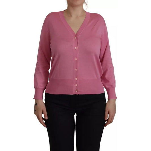 Pink 100% Silk Button Down Cardigan Sweater