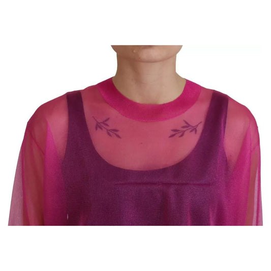 Fuchsia Polyester Crewneck Pullover Sweater