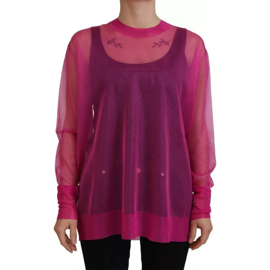 Fuchsia Polyester Crewneck Pullover Sweater