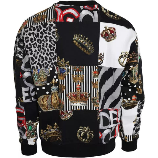 Multicolor Crown Print Patchwork Sweatshirt Sweater