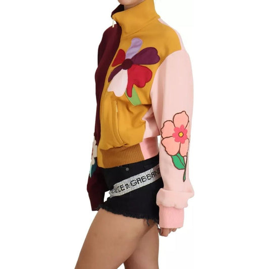 Multicolor Floral Viscose Full Zip Sweater