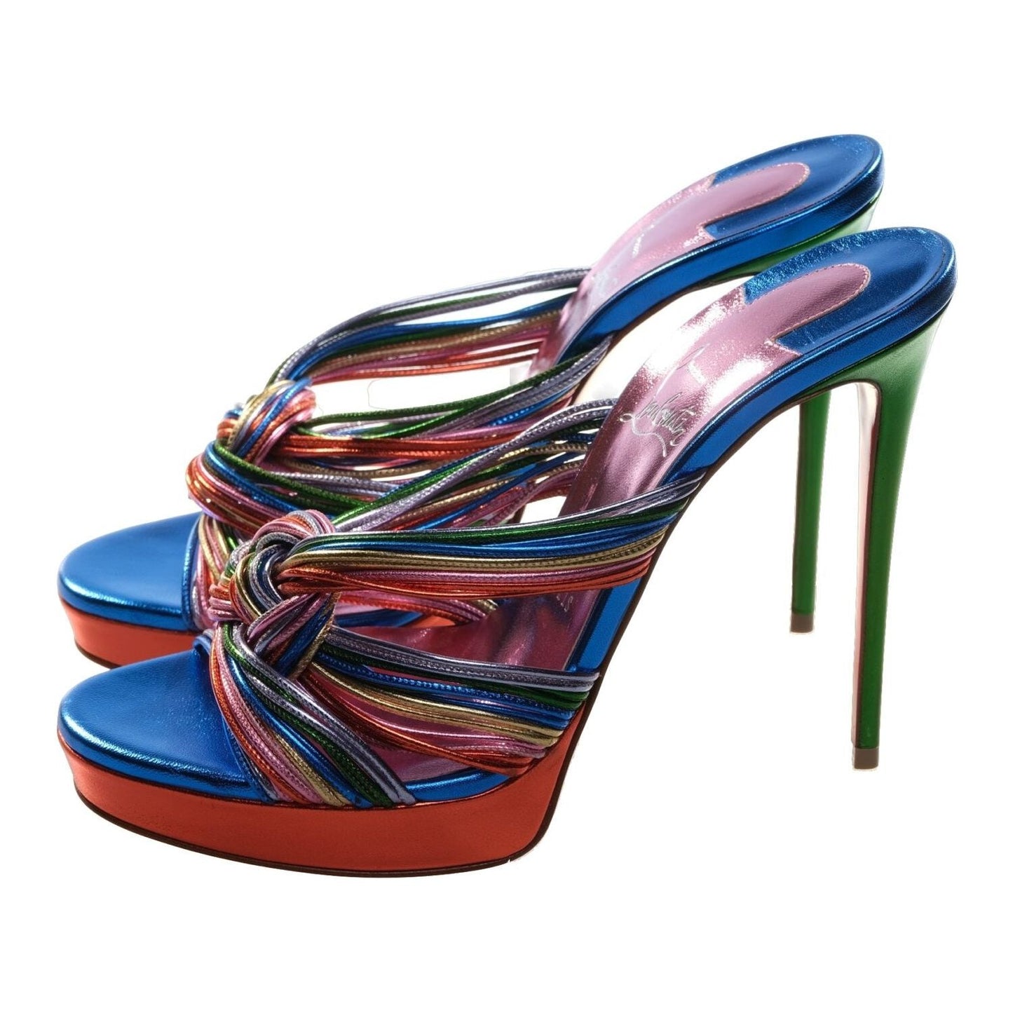 Multitaski Alta 120 Multicoloured Leather Knotted Strappy High Heel Mules