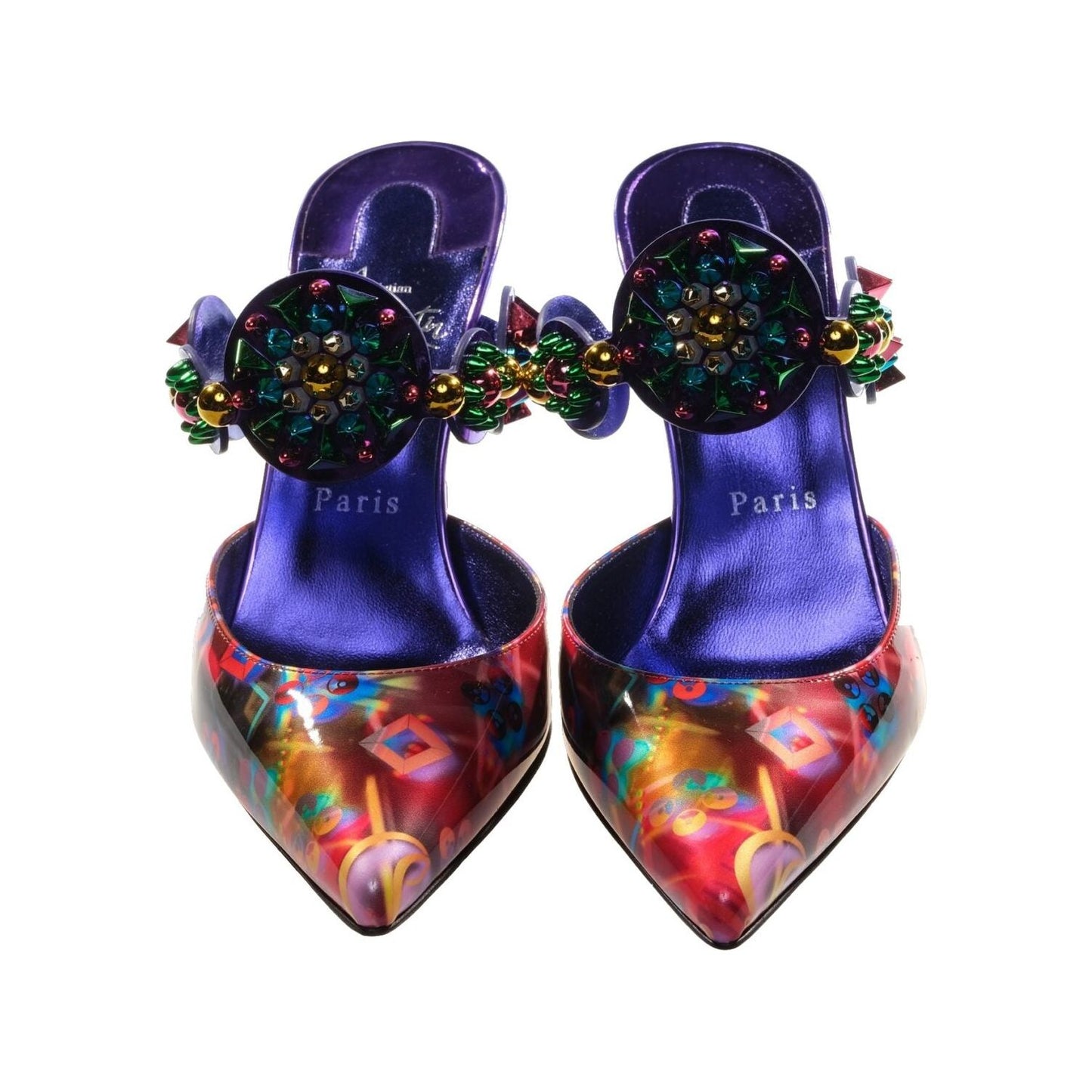 Miss Goldora 85 Embellished Buckle Multicolour Mule Heels Christian Louboutin