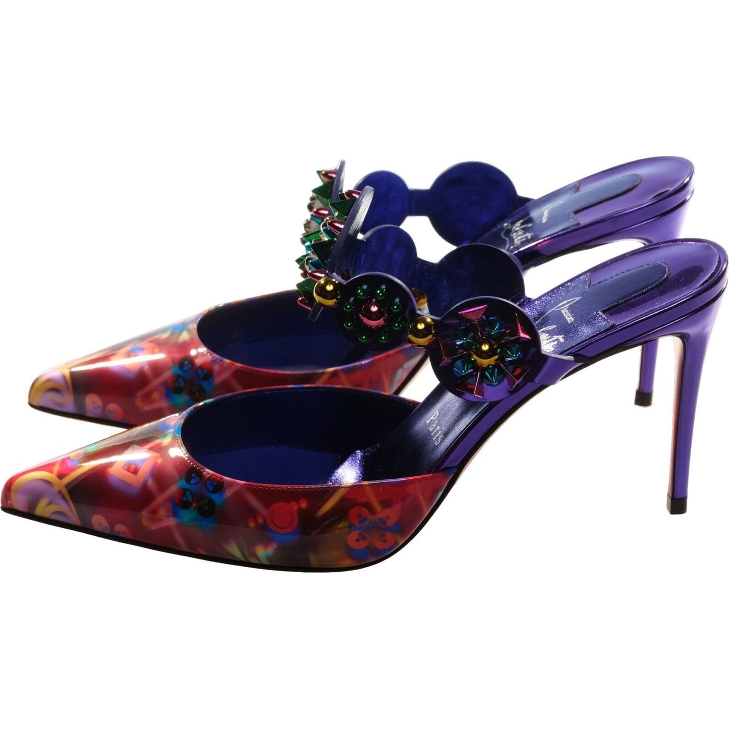 Miss Goldora 85 Embellished Buckle Multicolour Mule Heels Christian Louboutin