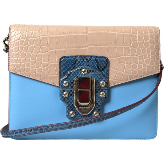 Blue Beige Exotic Leather LUCIA Crossbody Purse Bag