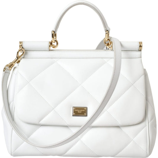 Dolce & Gabbana White Quilted Leather SICILY Hand Shoulder Purse Satchel Bag Dolce & Gabbana