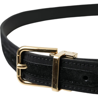Dolce & Gabbana Black Gros Grain Gold Metal Buckle Belt Men