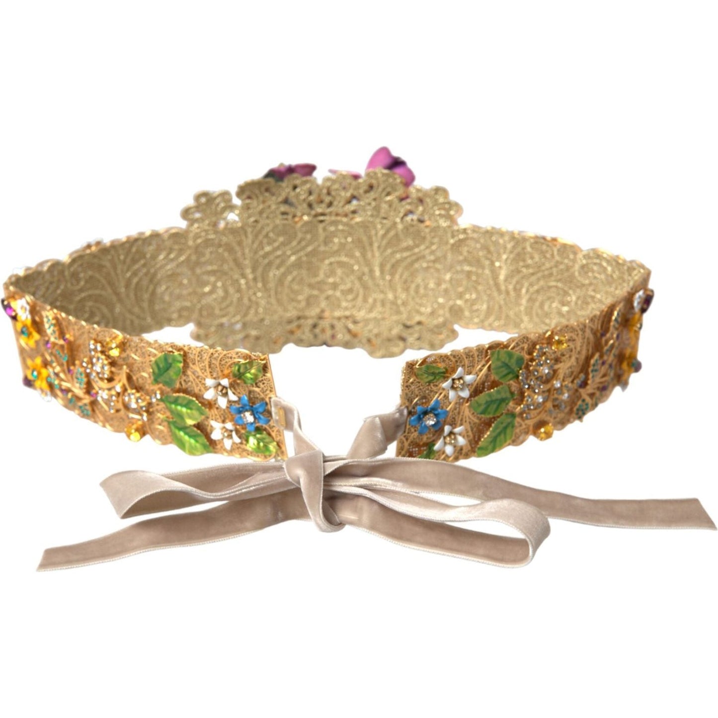 Dolce & Gabbana Multicolor Embellished Floral Crystal Wide Waist Belt