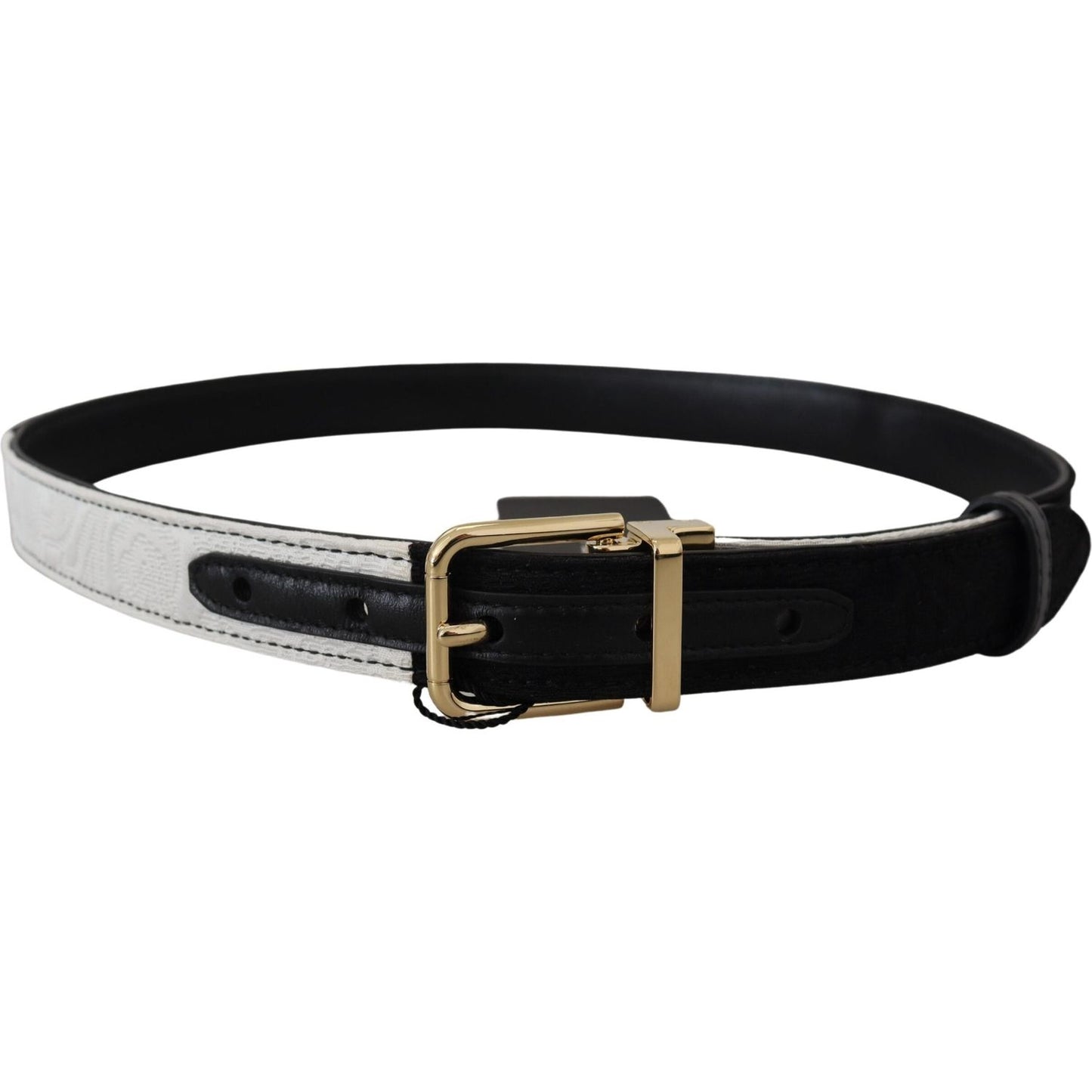 Dolce & Gabbana White Black Patchwork Gold Metal Buckle Belt