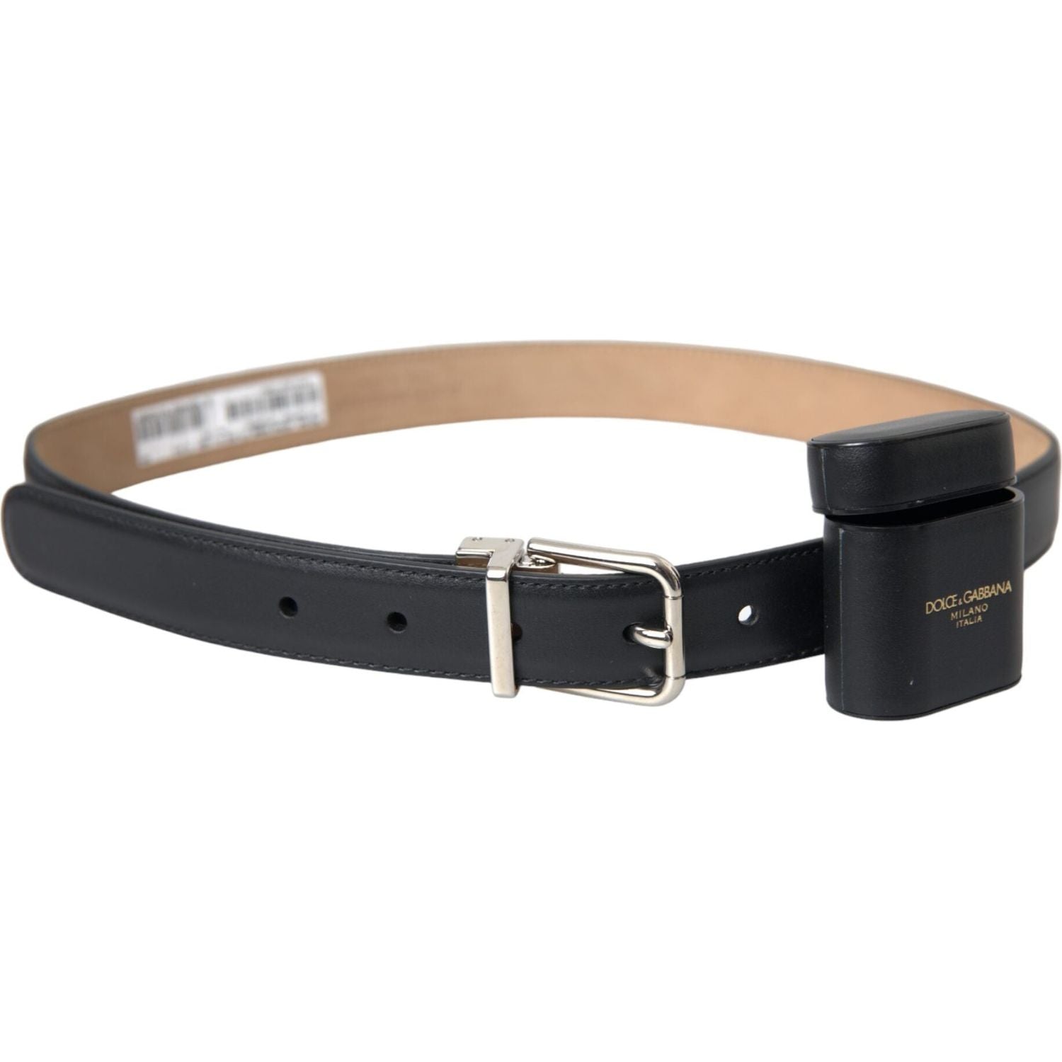 حافظة سماعات Airpods من الجلد الأسود مع حزام بإبزيم فضي من Dolce &amp; Gabbana