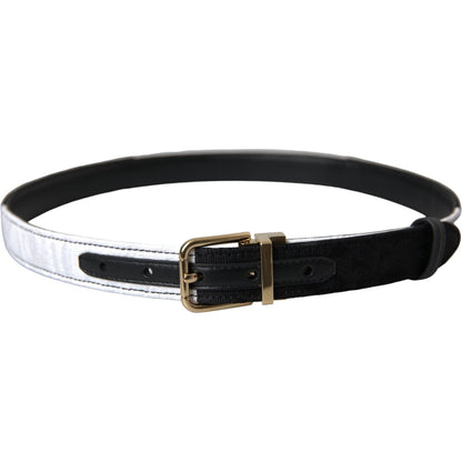 Dolce & Gabbana Black White Patchwork Gold Metal Buckle Belt