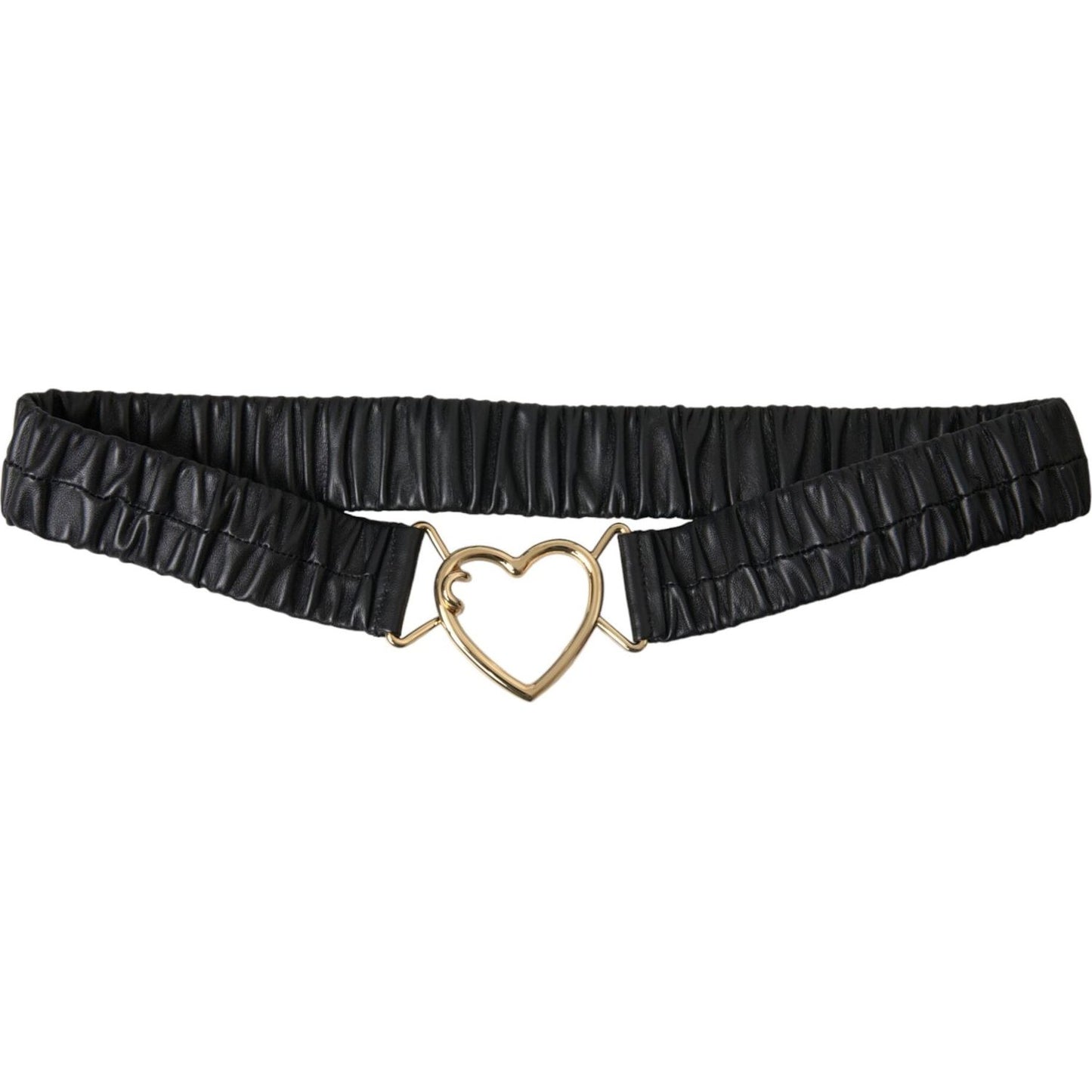 Black Leather Gold Heart Metal Buckle Belt