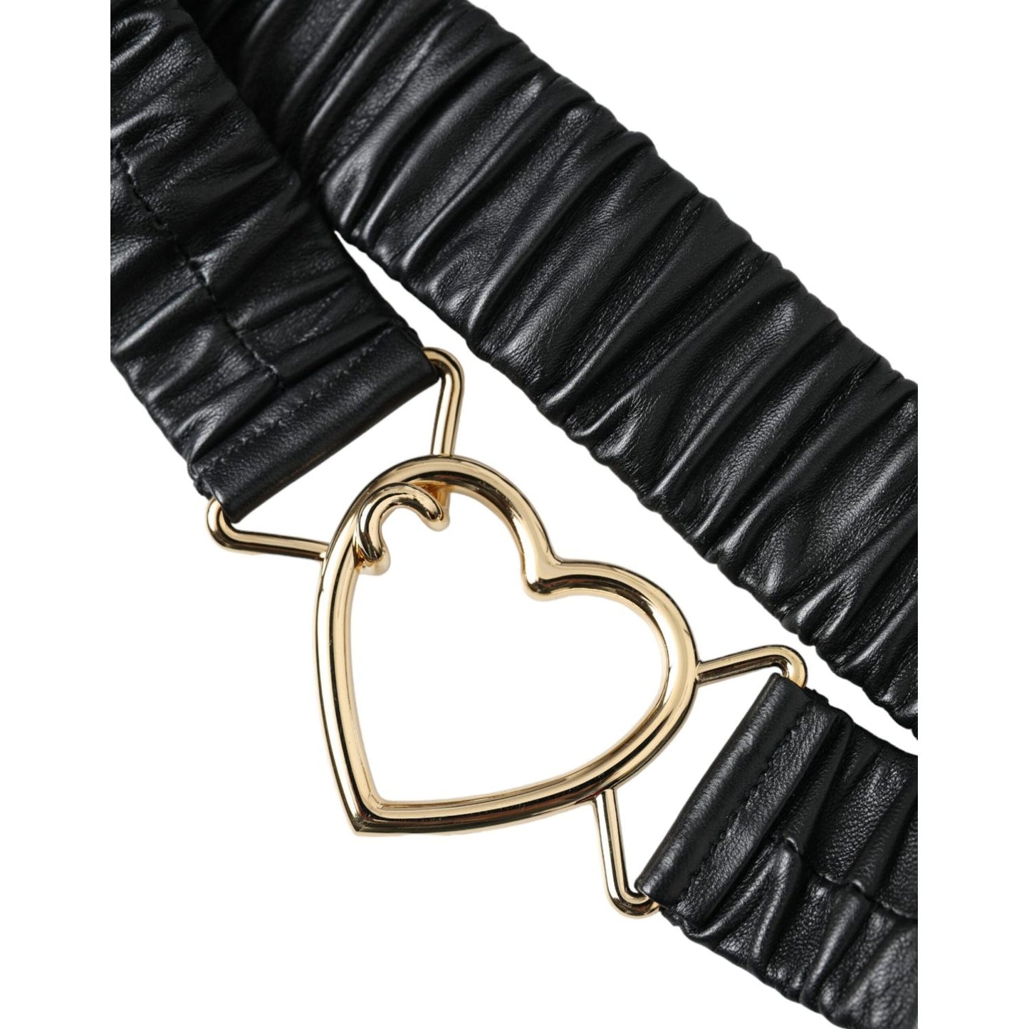 Black Leather Gold Heart Metal Buckle Belt