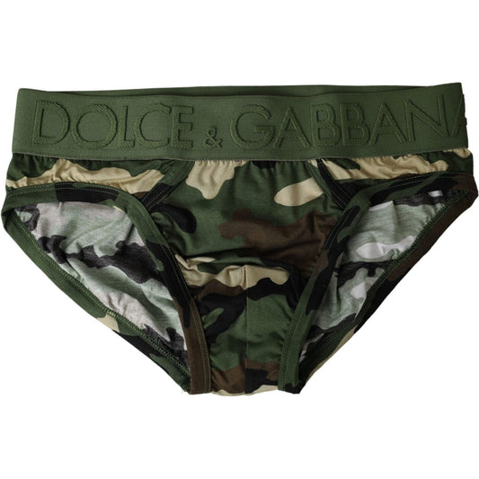 Green Camouflage Logo Cotton Mid Slip Underwear