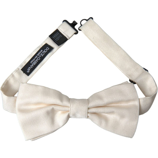 Dolce & Gabbana Off White Silk Adjustable Neck Men Bow Tie Dolce & Gabbana