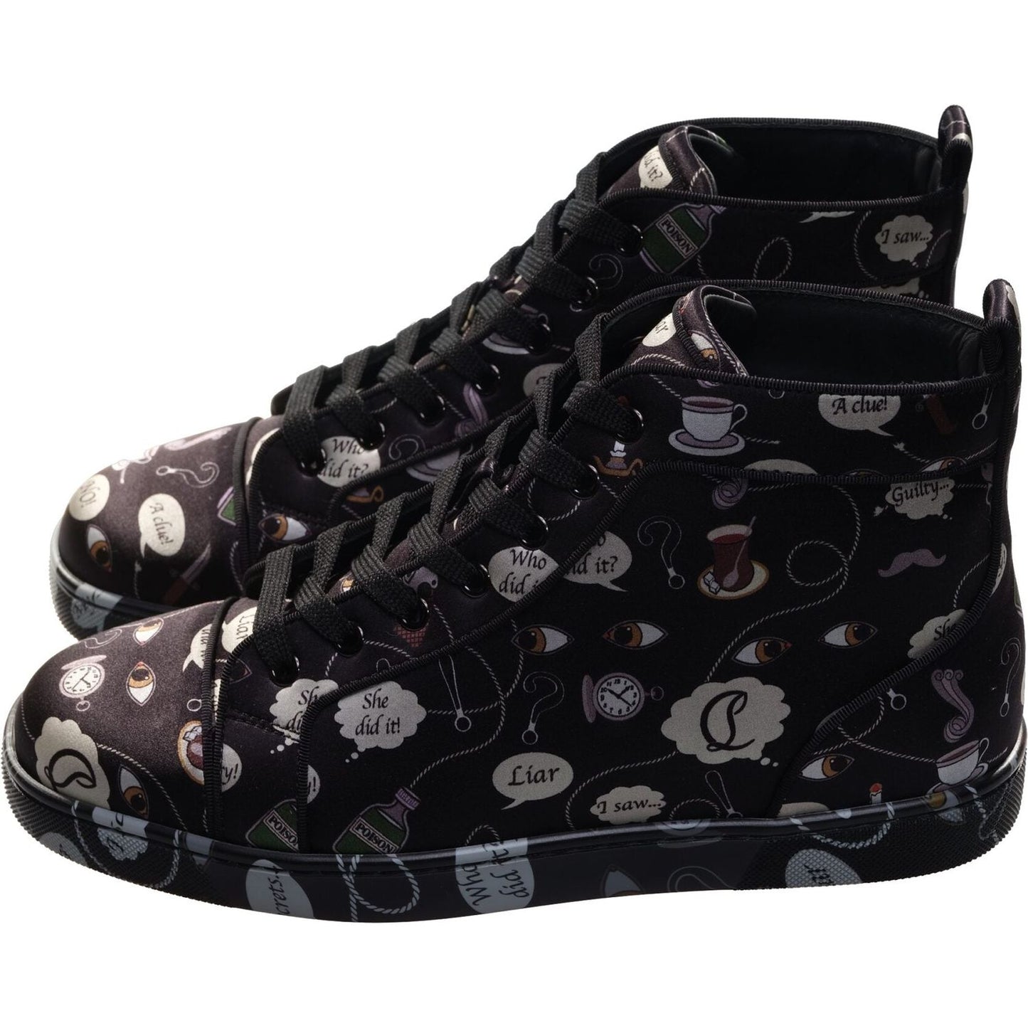 Louis Orlato Flat Crepe Satin Weapons Print High Top Sneakers