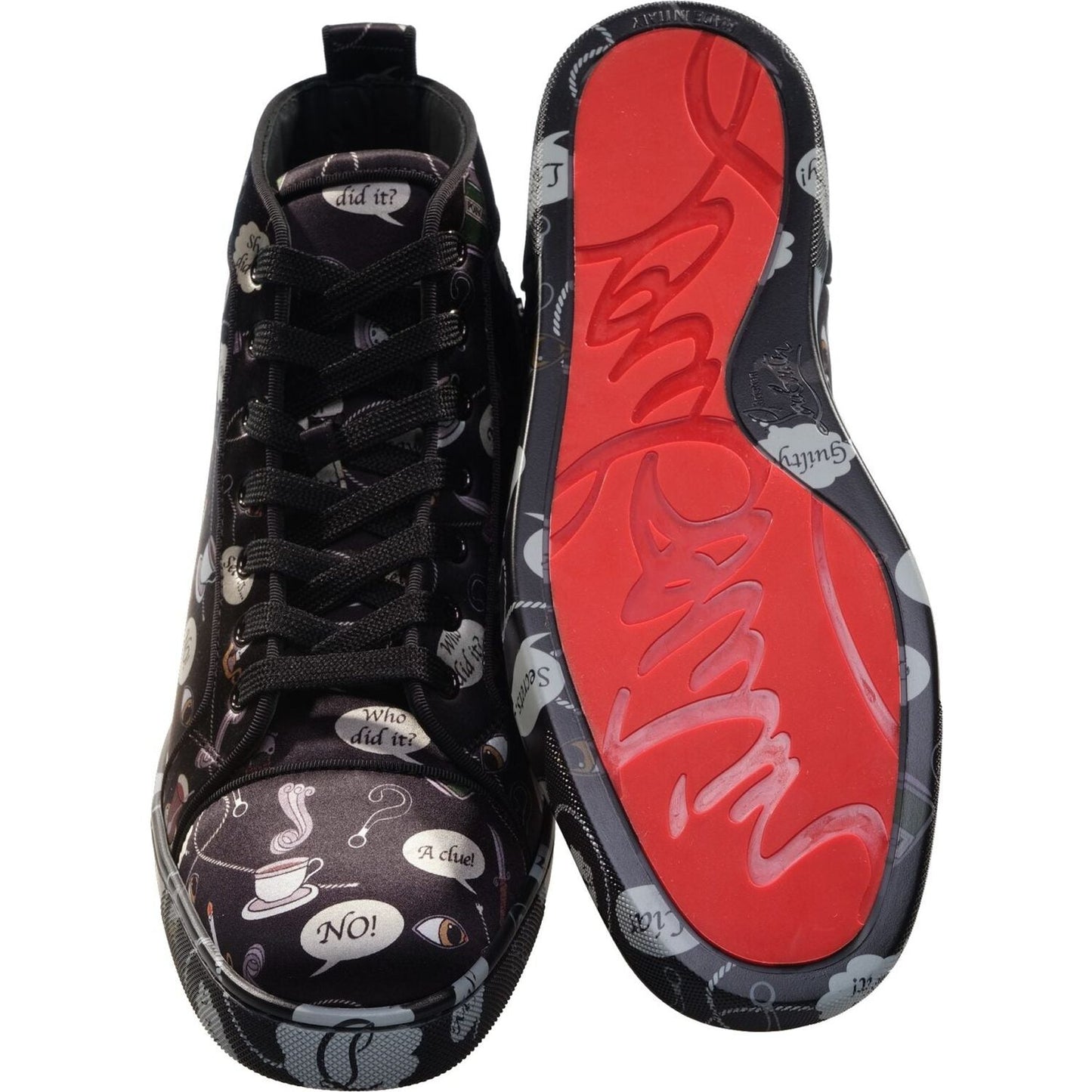 Louis Orlato Flat Crepe Satin Weapons Print High Top Sneakers