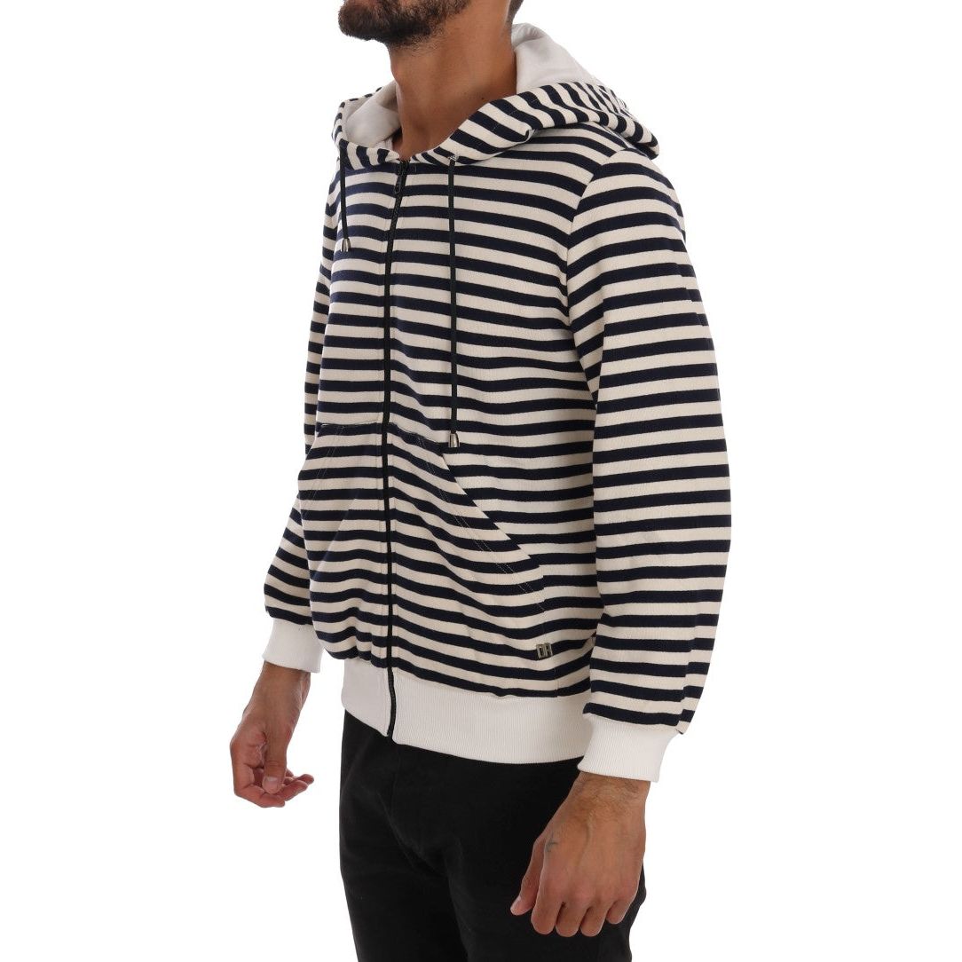 Elegant Full Zip Hooded Striped Sweater