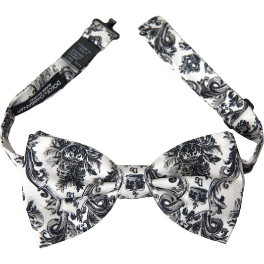 Dolce & Gabbana White Black Floral Adjustable Men Neck Bow Tie Dolce & Gabbana