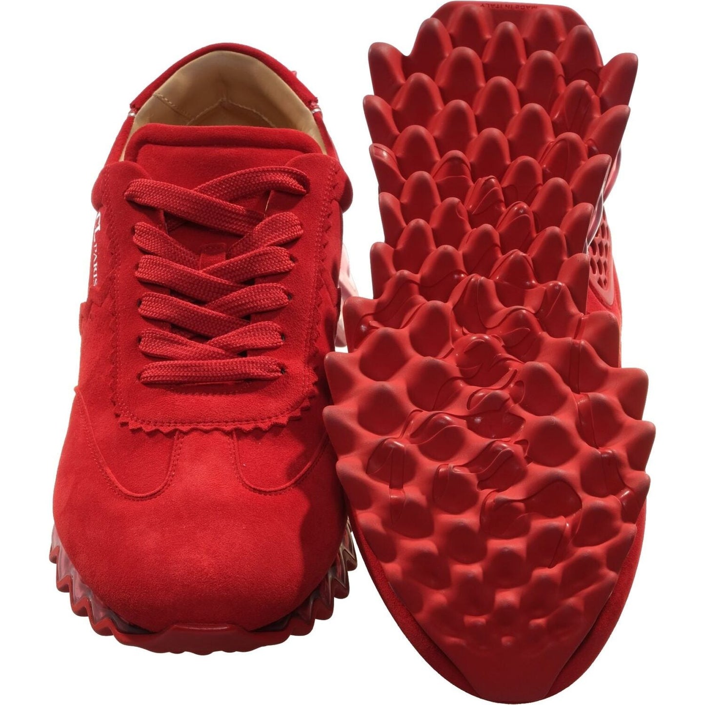 Loubishark Flat Red Suede Laceup Sneakers