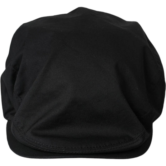 Dolce & Gabbana Black Cotton Blend Logo Newsboy Hat Men Dolce & Gabbana