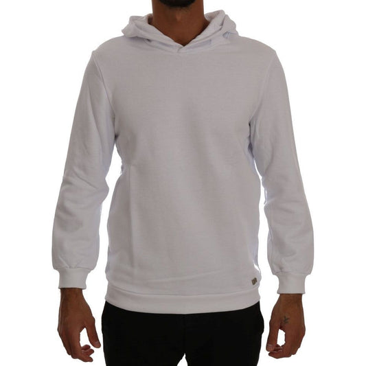 Elegant White Cotton Hooded Sweater