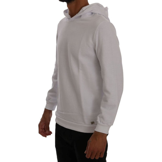 Elegant White Cotton Hooded Sweater