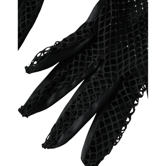 Dolce & Gabbana Women Black Mesh Net Elbow Length Gloves Dolce & Gabbana