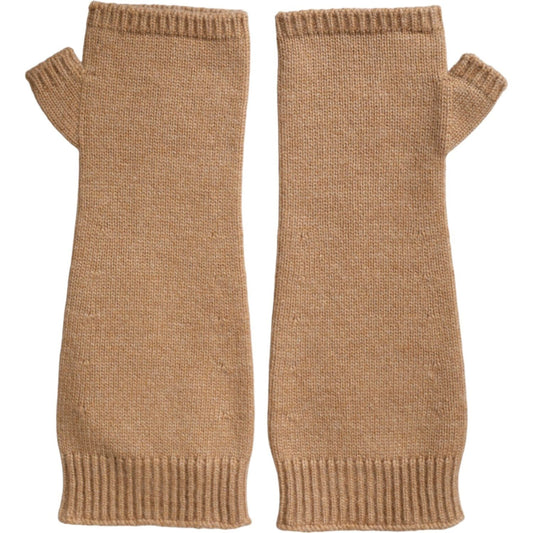 Brown Cashmere Knitted Finger Less Gloves