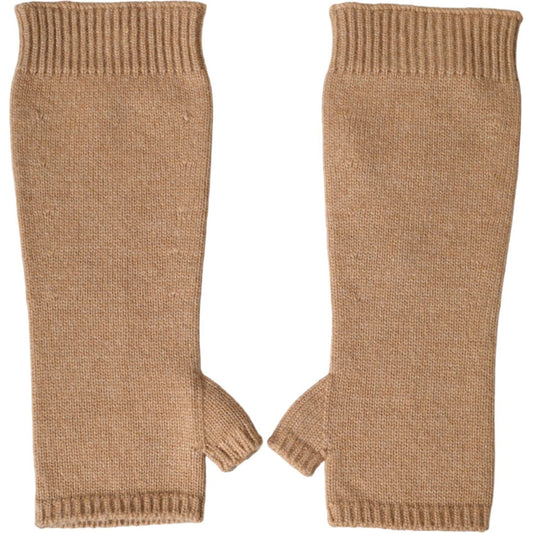 Brown Cashmere Knitted Finger Less Gloves