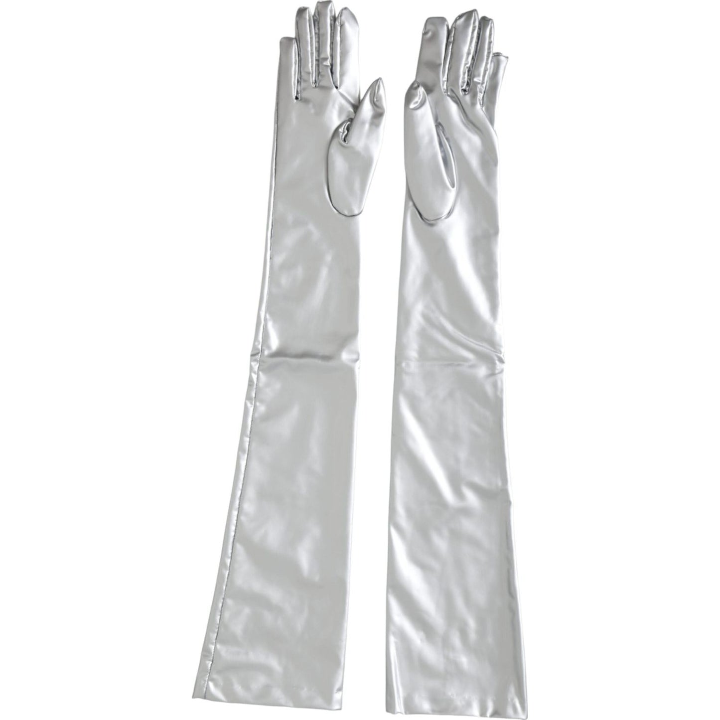 Dolce & Gabbana Silver Spandex Logo Elbow Length Gloves Dolce & Gabbana