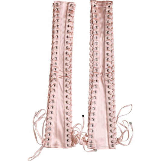 Pink Acetate Lace Up Fingerless Gloves