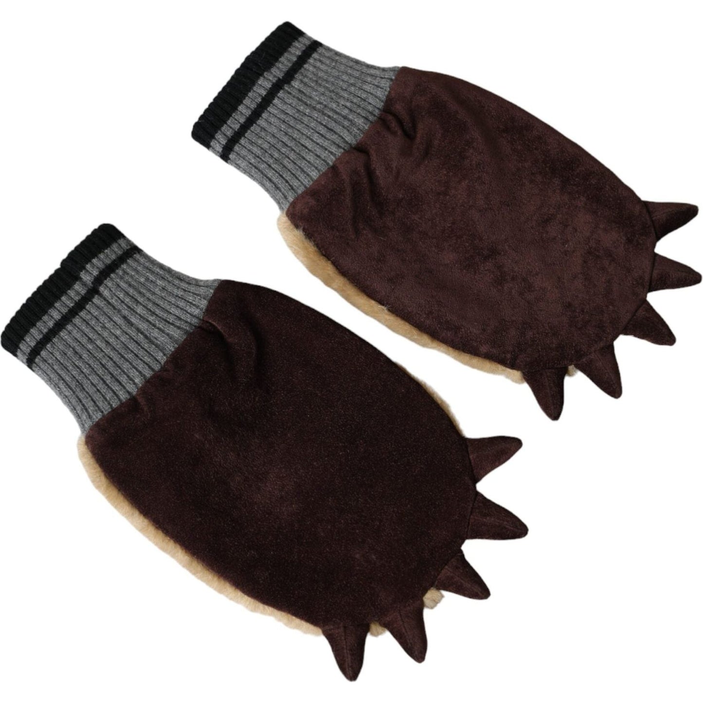 Dolce & Gabbana Beige Acrylic Knitted Fur Wrist Mitten Gloves