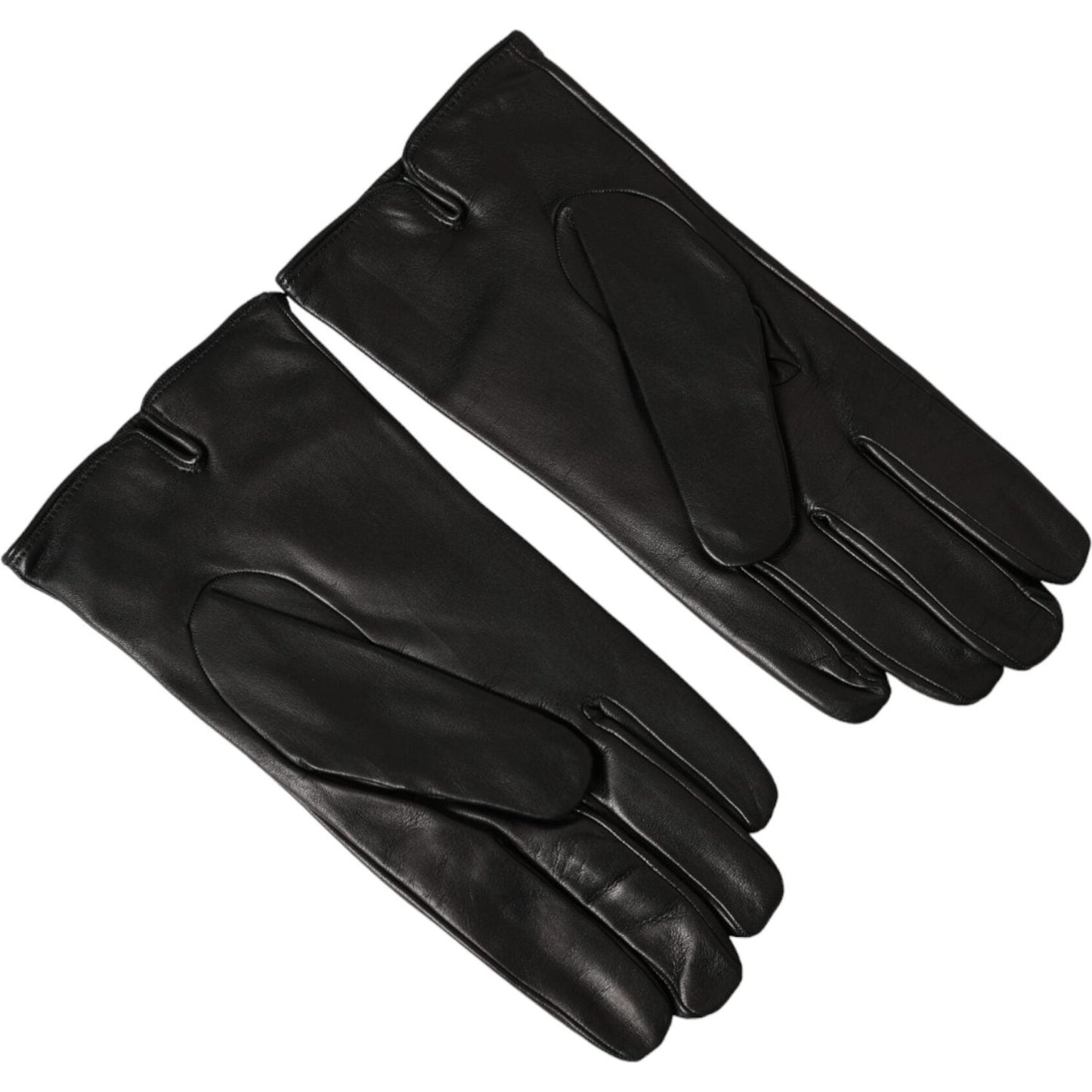 Black Leather Embossed Logo Short Hands Gloves