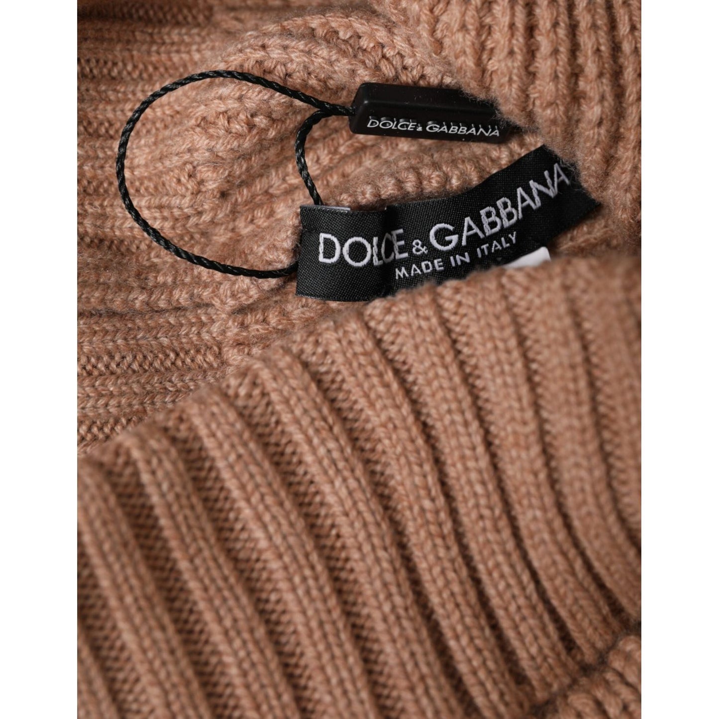 Dolce & Gabbana Brown Solid Knitted Fur Ball Winter Beanie Hat Dolce & Gabbana