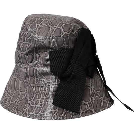 Dolce & Gabbana Black Gray Patterned Leather Bucket Hat Dolce & Gabbana