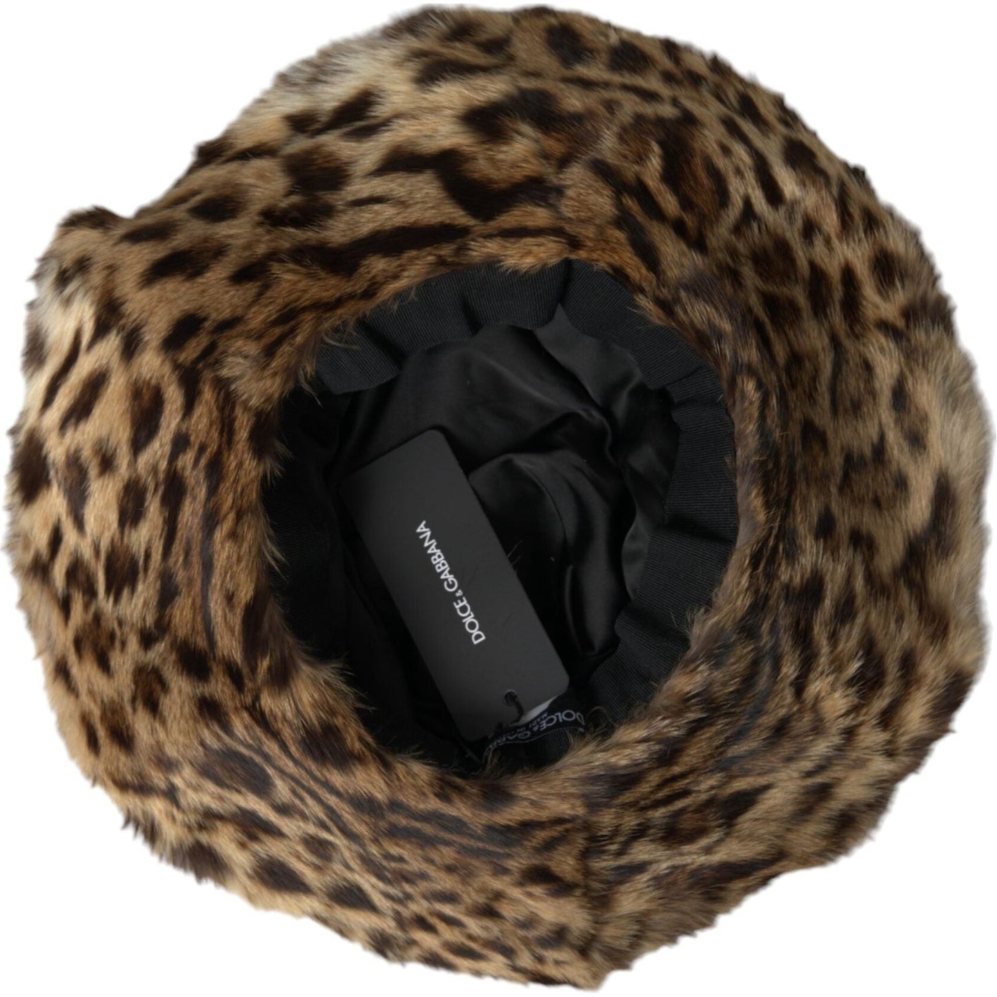 Dolce & Gabbana Brown Leopard Fur Women Bucket Hat Dolce & Gabbana