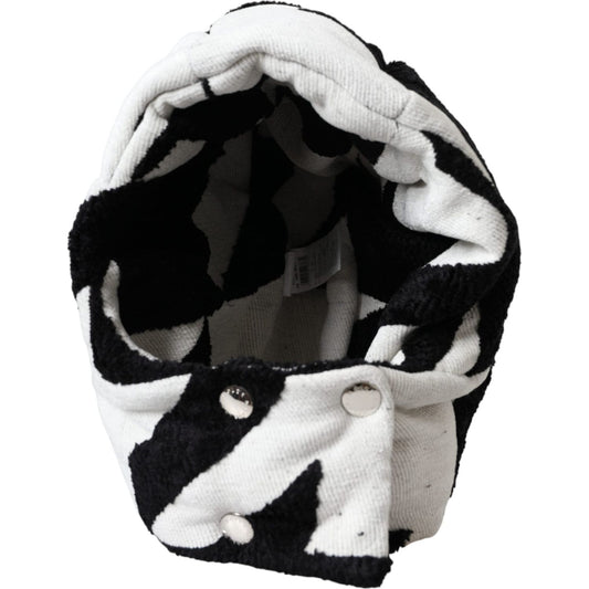 Black White Wool Whole Head Wrap Hat