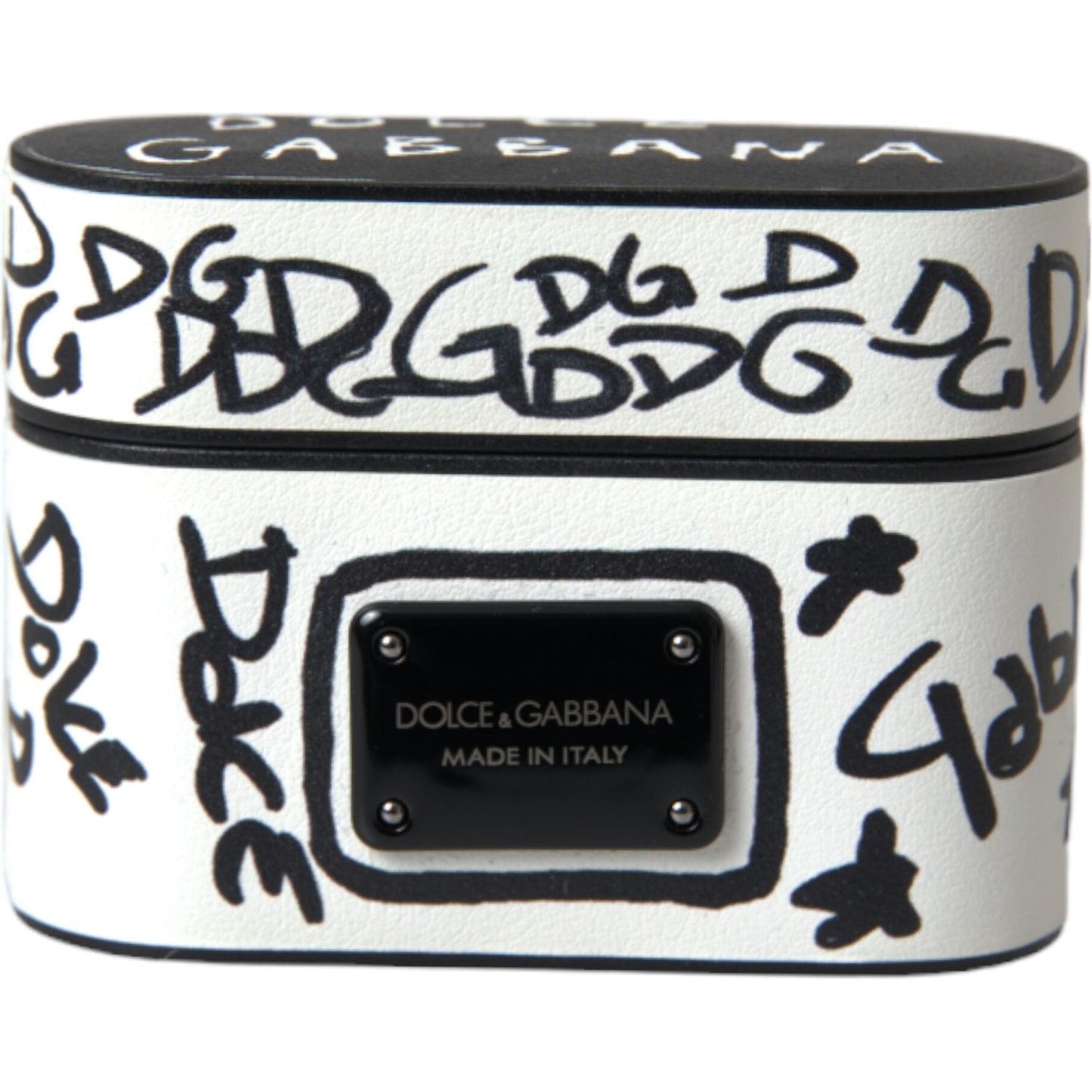 Dolce & Gabbana Black White Leather Scribble Embossed Logo Airpods Case Dolce & Gabbana