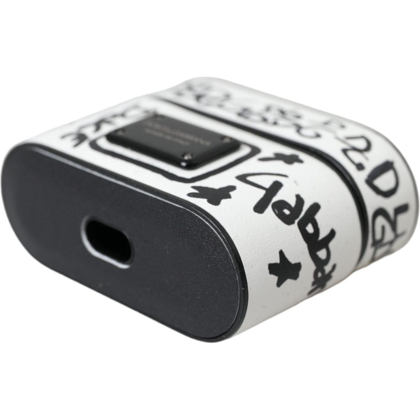 Black White Leather Scribble Embossed Logo Airpods Case