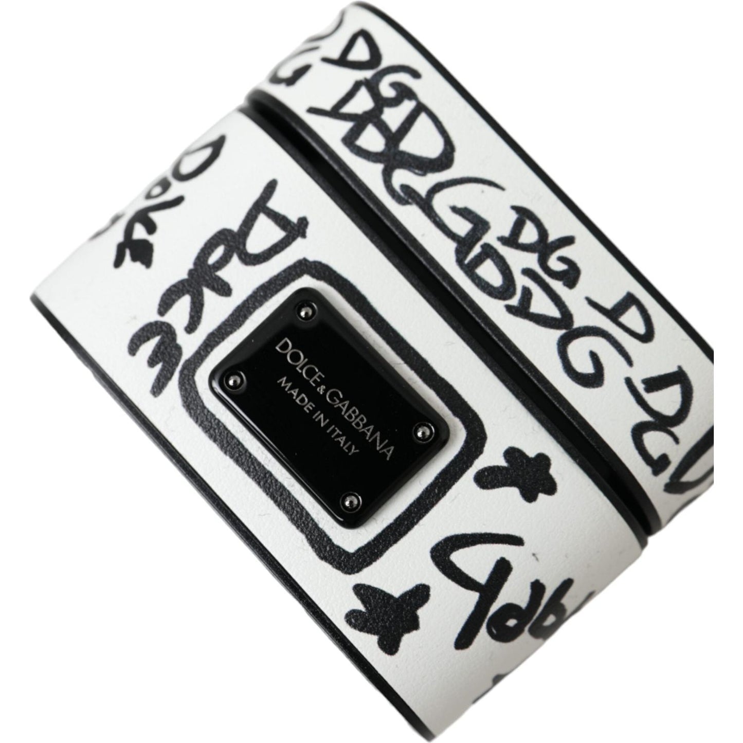 Black White Leather Scribble Embossed Logo Airpods Case