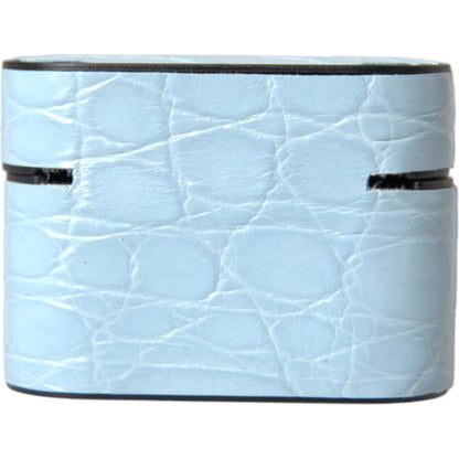 Dolce & Gabbana Light Blue Leather Metal Logo Plaque Airpods Case
