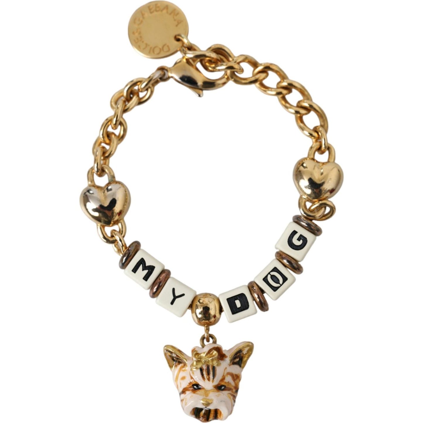 Gold Tone Brass Chain MY DOG Heart Bracelet